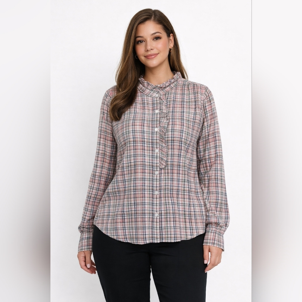 Market & Spruce Women Ruffle Neck Gingham Print Blouse Size Xl — image 3 of 8